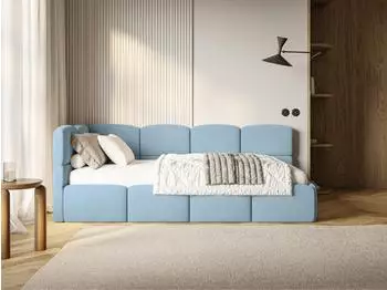 Selsey Cloudy Jugendbett 90x200cm, Samt, hellblau, Kopfteil links, mit Matratze