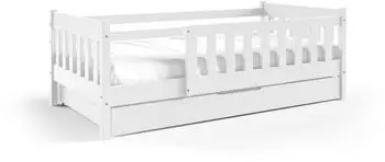 Masseno ELSA Kinderbett mit Schublade und Rausfallschutz, Holz, weiß, 80x190cm