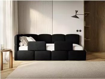 Selsey Cloudy Kinderbett 90x200, Rausfallschutz, Samt schwarz (Cloudy)