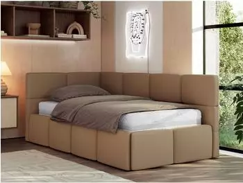 MKS Meble ARVO Jugendbett 90x200 mit Bettkasten, braunes Kunstleder (800001512021)