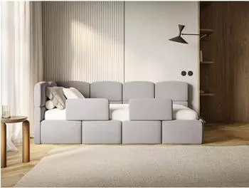 Selsey Cloudy Kinderbett 90x200 mit Rausfallschutz, Kopfteil links, Samt hellgrau