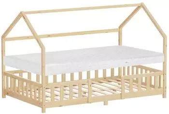 ML-Design Hausbett Kinderbett 120x200cm, Kiefernholz, mit Matratze & Rausfallschutz (490019328)