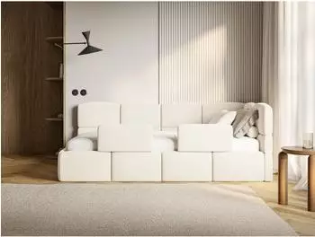 Selsey Cloudy Kinderbett 90x200 mit Rausfallschutz, samt creme