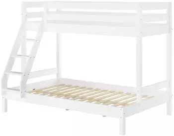 Erst-Holz Doppel-Etagenbett 120x200/80x200 Kiefer Massivholz weiß (60.18W-08-12)