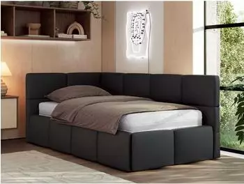 MKS Meble ARVO Jugendbett 90x200, Kunstleder schwarz, Bettkasten (800001511975)
