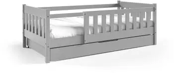 Masseno ELSA Kinderbett mit Schublade und Rausfallschutz, Holz, hellgrau, 80x190cm