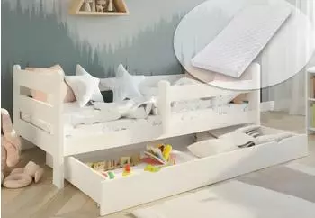 Kids Collective Kinderbett 90x200cm mit Rausfallschutz, Schublade & Matratze, weiß