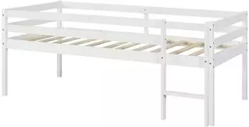 en.casa Siikalatva Kinderbett mit Rausfallschutz, Kiefernholz, weiß, 90x200cm