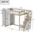 Stilvora Hochbett 90x200cm mit Kleiderschrank und Regalen, weiß/natur