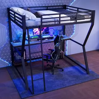 Stilvora Hochbett 140x200cm mit Schreibtisch, LED & USB-Steckdose, schwarz (QTEGZUY7FFGOIW1R)