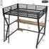 Stilvora Hochbett 140x200cm mit Schreibtisch, LED & USB-Steckdose, schwarz (QTEGZUY7FFGOIW1R)