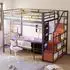 Stilvora Hochbett 140x200/90x200 mit Schreibtisch, LED & Stauraum, schwarz (QTEZPGGI98DUA5)