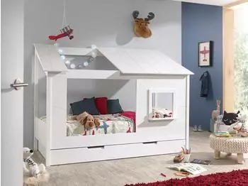 Vipack Hausbett MDF und Massivholz wei&szlig; lackiert, 90x200cm
