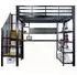 Stilvora Hochbett 140x200cm mit Schreibtisch, Lochwand, LED, Metall, schwarz