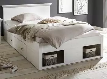 Furn.Design Hooge Stauraumbett mit Bettschubkasten, Pinie wei&szlig;, 140x200cm