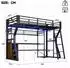 OKWISH Hochbett 90x200cm Metall/MDF mit Schreibtisch, LED, Steckdose, schwarz