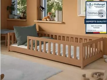 Kids Collective Bodenbett mit Rausfallschutz & Lattenrost, 90x200cm, zimt (90x200)