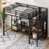 Stilvora Hochbett 90x200 mit TV-Regal, Steckdose & Aufbewahrungsleiter, Metall/Holz, schwarz (800001558761)