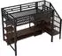 Stilvora Hochbett 90x200 mit TV-Regal, Steckdose & Aufbewahrungsleiter, Metall/Holz, schwarz (800001558761)