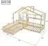 OKWISH Hausbett 90x200cm mit LED und Regal, Massivholz, natur