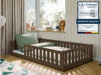 Kids Collective Bodenbett mit Rausfallschutz & Lattenrost 120x200cm, dunkelbraun (Juge)