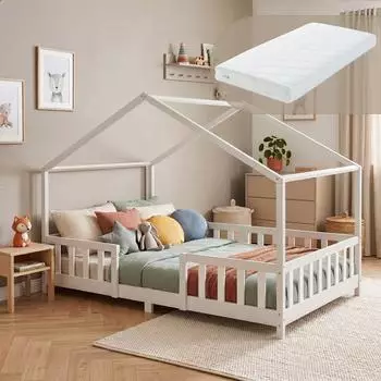 en.casa Treviolo Kinderbett mit Matratze und Rausfallschutz, 140x200cm, wei&szlig; (AAKB-8799 + HKSM)