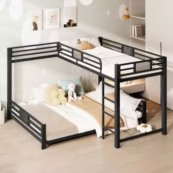 Stilvora Etagenbett L-Form 90x200/140x200cm, Metall, schwarz