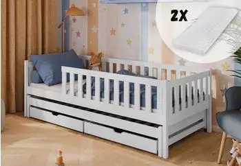 Kids Collective Kinderbett mit Ausziehbett und 2 Schubladen, Rausfallschutz, 80x180cm, weiß