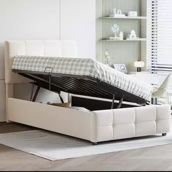 OKWISH Tagesbett 140x190 cm mit Stauraum, Schubladen und Regalen, weiß