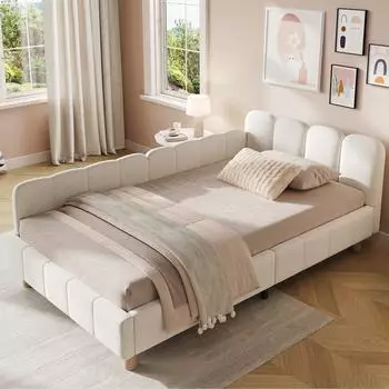 Stilvora Kinderbett 90x200 gepolstert, Samt, beige, Rausfallschutz