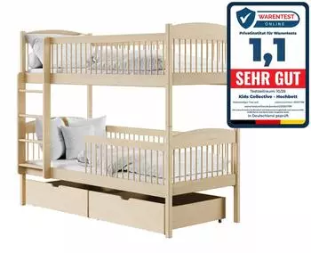 Kids Collective Etagenbett 90x190cm, Kiefer natur, 2 Matratzen & 2 Schubladen