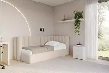 ALTDECOR HUGY Jugendbett mit Bettkasten und Matratze, 100x200cm, dunkelbeige (800001859422)