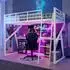 Stilvora Hochbett 90x200 mit Schreibtisch, Treppe & LED, Metall/MDF, weiß (QTER1QRGC7L2D12)