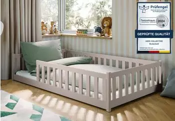 Kids Collective Montessori Bodenbett 120x200cm mit Rausfallschutz & Lattenrost, Kaschmir