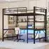 Stilvora Hochbett 140×200cm schwarz, Metall/MDF, mit Schreibtisch, Regal, LED & USB (QTEFJU9AB1AG2SV)
