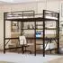 Stilvora Hochbett 140×200cm schwarz, Metall/MDF, mit Schreibtisch, Regal, LED & USB (QTEFJU9AB1AG2SV)