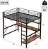 Stilvora Hochbett 140×200cm schwarz, Metall/MDF, mit Schreibtisch, Regal, LED & USB (QTEFJU9AB1AG2SV)