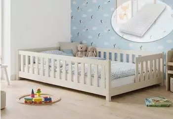 Kids Collective Montessori Bodenbett mit Rausfallschutz & Lattenrost 120x200cm Baumwolle (K11260)