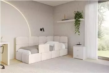 ALTDECOR KIVY Jugendbett mit Bettkasten und Lattenrost, Polster, beige, 80x200cm