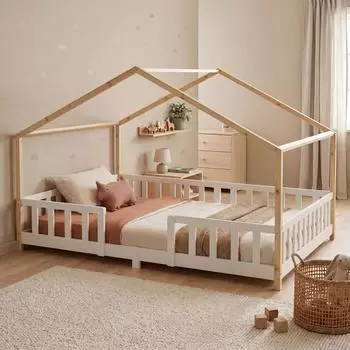 en.casa Treviolo Kinderbett Haus-Optik 140x200cm wei&szlig;/natur