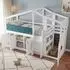 OKWISH Hochbett 90x200 mit Stauraumschrank und Spielbereich, weiß