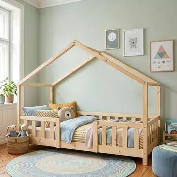 en.casa Treviolo Kinderbett mit Matratze & Rausfallschutz, Kiefernholz, 80x160cm