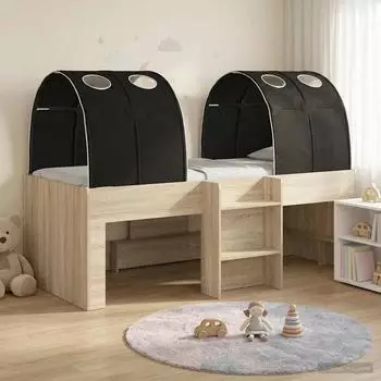 vidaXL Kinderhochbett mit Tunnel, 90x200cm, Sonoma Eiche und schwarz