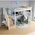 OKWISH Hochbett für Kinder 90x200cm, Metall/MDF, weiß, mit Schreibtisch, Regalen & LED