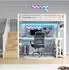 OKWISH Hochbett für Kinder 90x200cm, Metall/MDF, weiß, mit Schreibtisch, Regalen & LED
