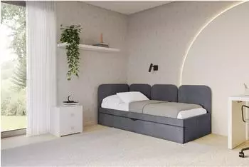 ALTDECOR Alvy Jugendbett mit Bettkasten und Lattenrost, 90x200cm, dunkelgrau