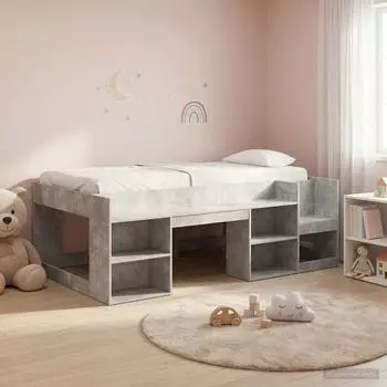 vidaXL Kinderbettgestell mit Stauraum betongrau 90x200cm (3422606)
