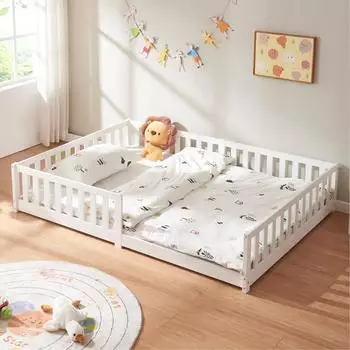 en.casa Tanna Kinderbett Bodenbett mit Rausfallschutz, Kiefernholz, wei&szlig;, 140x200cm