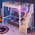 Stilvora Hochbett 90×200cm mit Kleiderschrank, Stauraumleiter und LED-Leuchten, Metall
