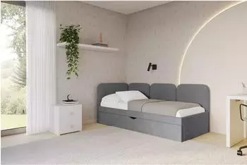 ALTDECOR Alvy Jugendbett mit Bettkasten und Matratze, 90x200cm, dunkelgrau (800001941000)